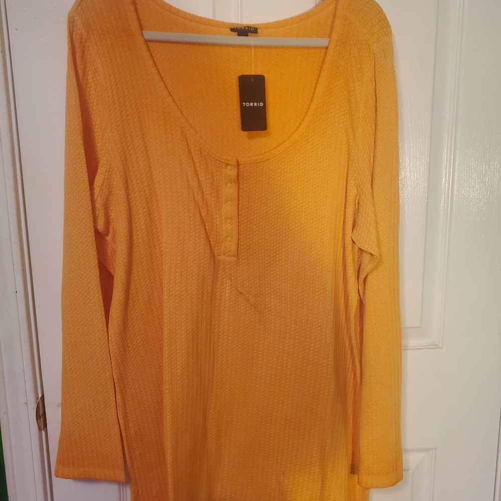 Torrid Women's Vibrant Yellow Long Sleeve Waffle Weave Top